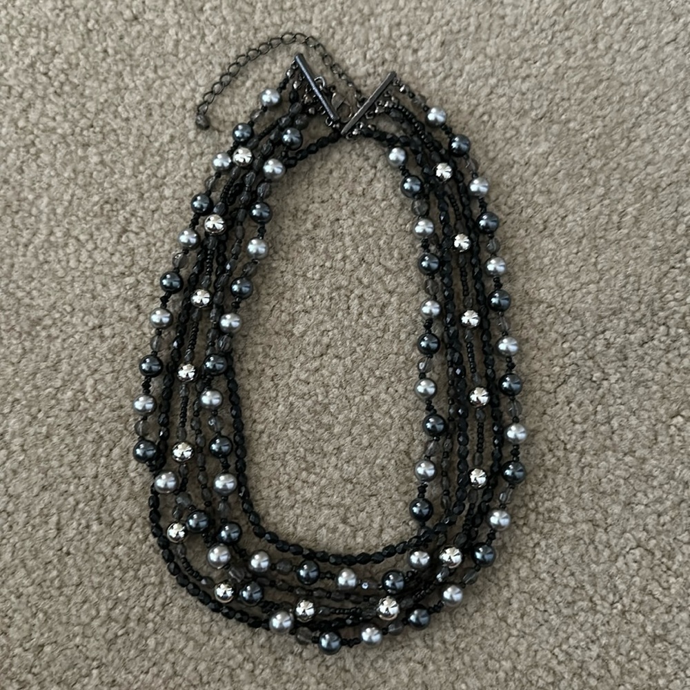 Black grey and silver beaded necklace